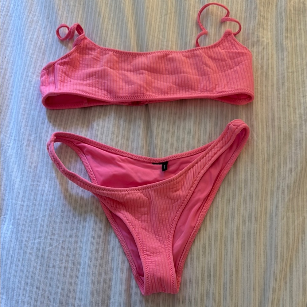 TRIANGL Pink Ribbed Bikini Set